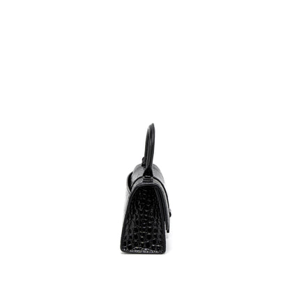 Balenciaga Hourglass XS Croc-Embossed Calfskin So Black