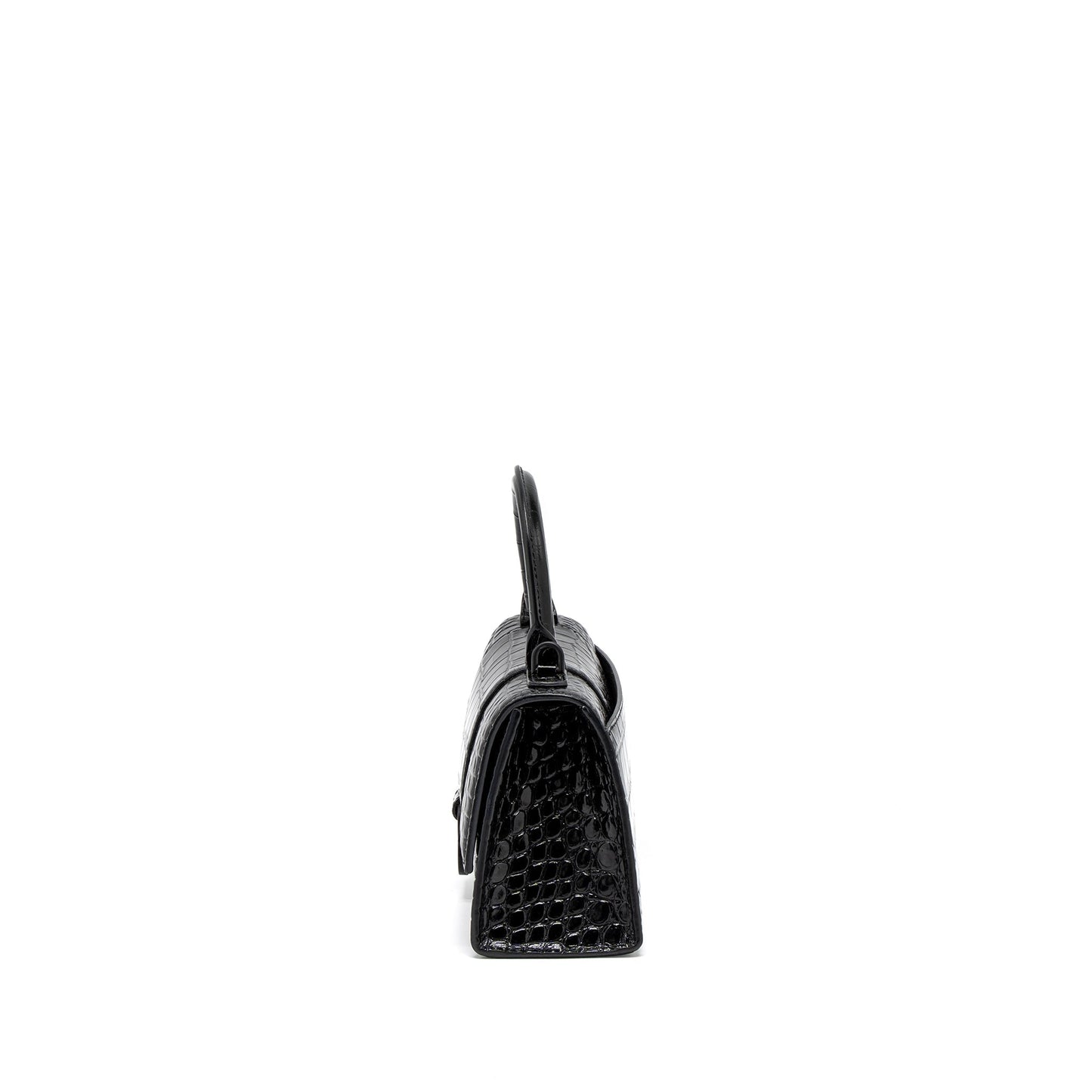 Balenciaga Hourglass XS Croc-Embossed Calfskin So Black