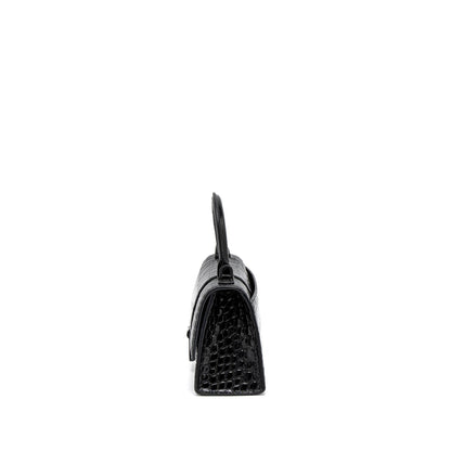 Balenciaga Hourglass XS Croc-Embossed Calfskin So Black