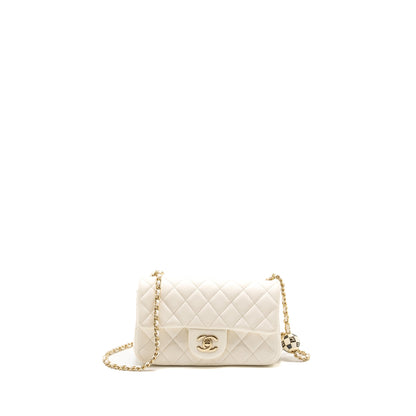Chanel 23C Pearl Crush Mini Rectangular Flap Bag Lambskin White LGHW (Microchip)