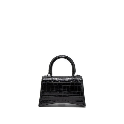 Balenciaga Hourglass XS Croc-Embossed Calfskin So Black