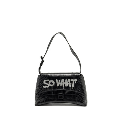 Balenciaga Limited Edition Downtown Small Shoulder Bag Croc-Embossed Calfskin Black with Black Hardware