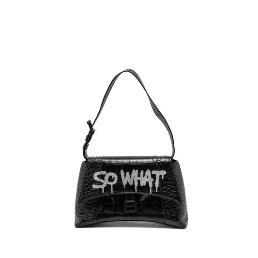 Balenciaga Limited Edition Downtown Small Shoulder Bag Croc-Embossed Calfskin Black with Black Hardware