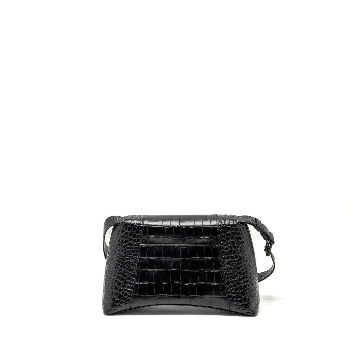 Balenciaga Limited Edition Downtown Small Shoulder Bag Croc-Embossed Calfskin Black with Black Hardware