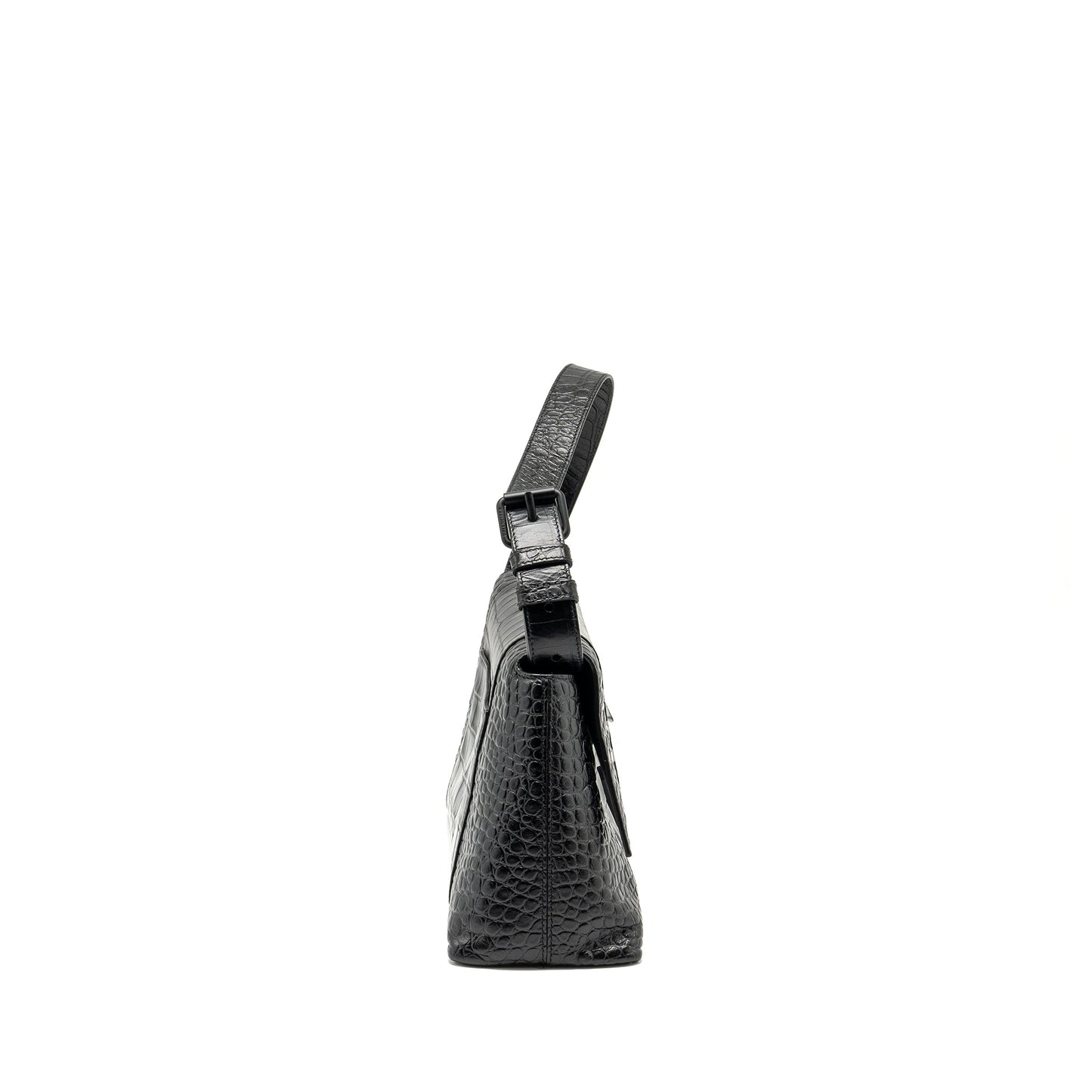 Balenciaga Limited Edition Downtown Small Shoulder Bag Croc-Embossed Calfskin Black with Black Hardware