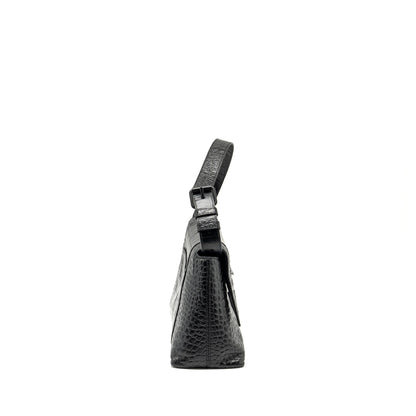 Balenciaga Limited Edition Downtown Small Shoulder Bag Croc-Embossed Calfskin Black with Black Hardware