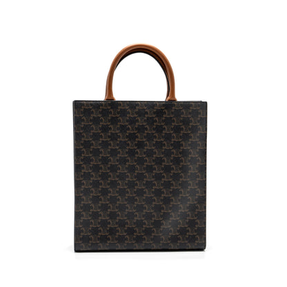 Celine Cabas Vertical in Triomphe Canvas and Calfskin tan GHW