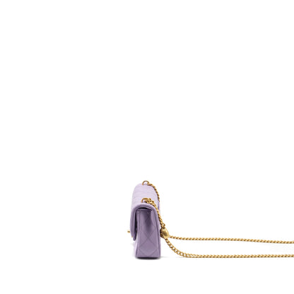 Chanel 24p Coco Love Mini Flap Bag Adjustable Chains Caviar Light Purple GHW (Microchip)