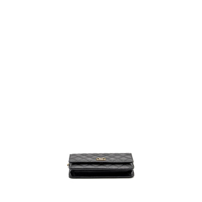 Chanel Detailed CC Logo Wallet on Chain Caviar Black LGHW (Microchip)