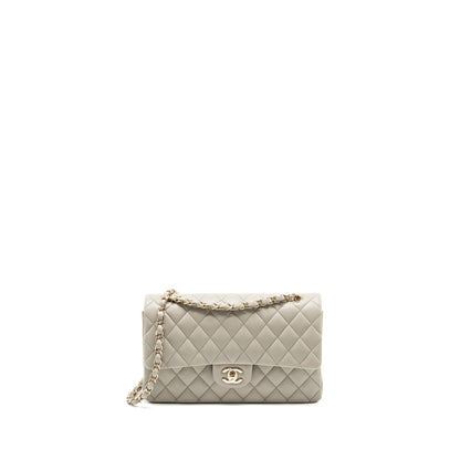 Chanel Medium Classic double flap bag lambskin light grey LGHW (Microchip)