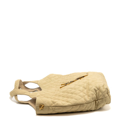 SAINT LAURENT/YSL ICARE Maxi Quilted Tote Bag Nubuck Suede Beige GHW