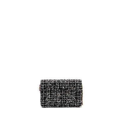 Chanel 24p Detail Chains Wallet On Chain Tweed/Sequins Black/White LGHW (Microchip)