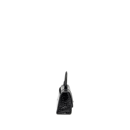 Balenciaga XS Hourglass Croc-embossed Calfskin So Black
