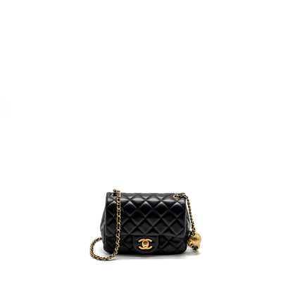 Chanel Pearl Crush Mini Square Flap Bag Lambskin BLACK GHW (Microchip)