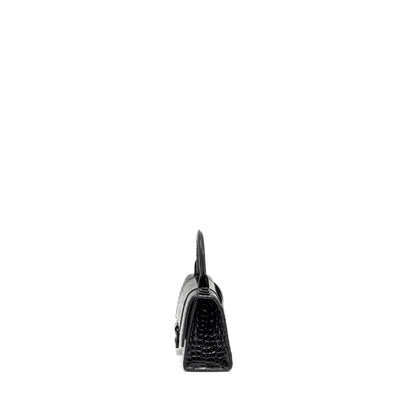 Balenciaga XS Hourglass Croc-embossed Calfskin So Black
