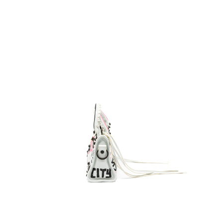 Balenciaga City Graffiti Classic Studs bag leather white / pink/ black with black hardware