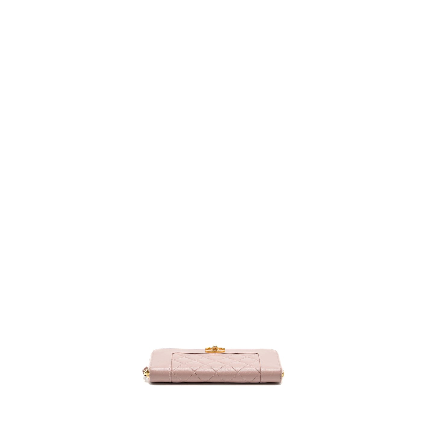 Chanel zip long wallet goatskin leather light pink GHW