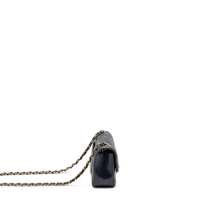 Chanel Mini Rectangular Flap Bag Chevron Lambskin Navy LGHW