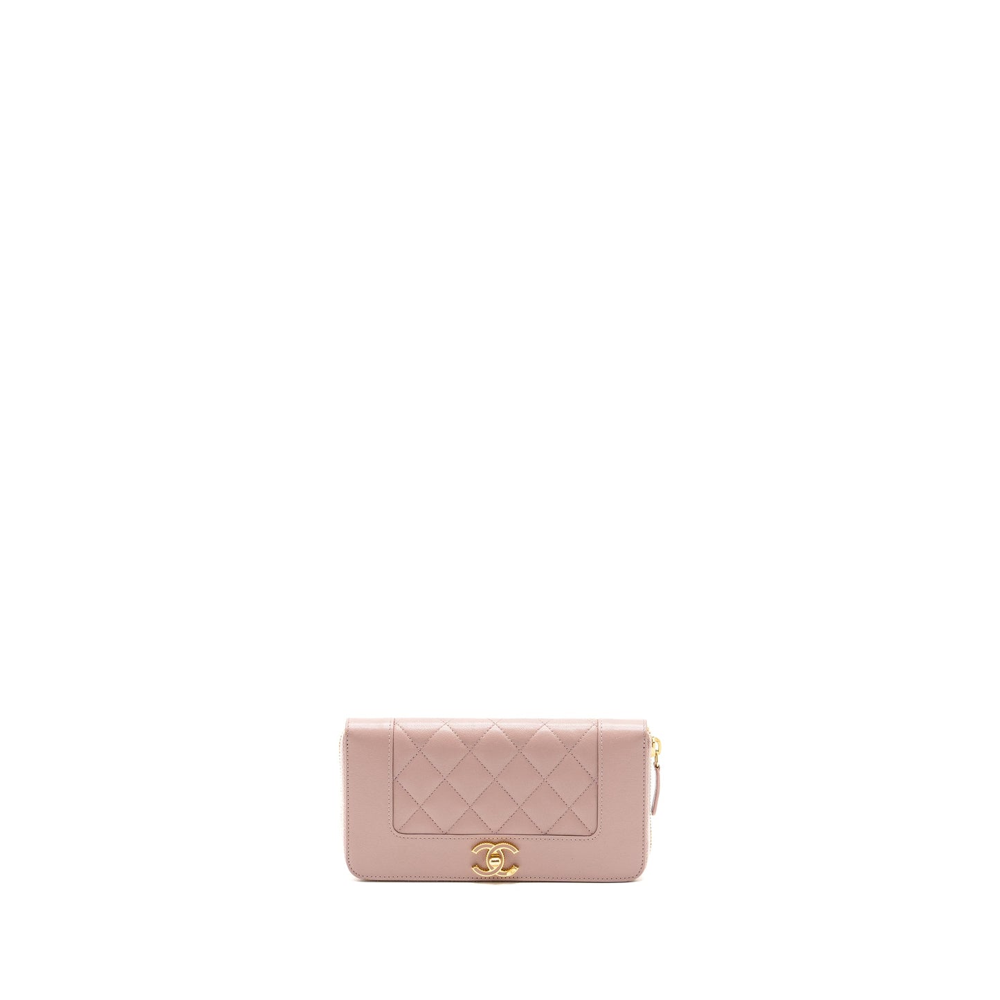 Chanel zip long wallet goatskin leather light pink GHW