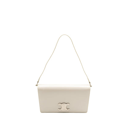Celine Trapeze Triomphe Shoulder Bag Shiny Calfskin White SHW