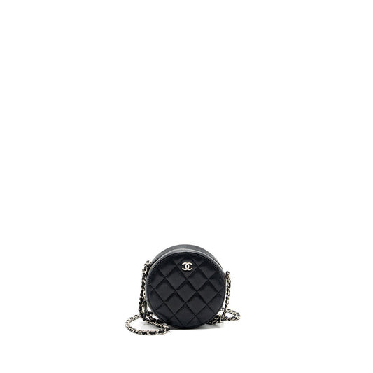 Chanel round sip clutch with chain caviar black SHW