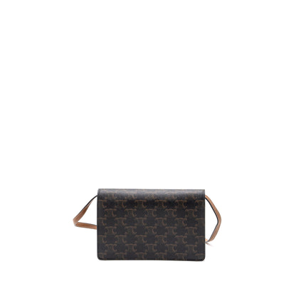 Celine wallet on strap triomphe canvas / smooth lambskin tan with GHW
