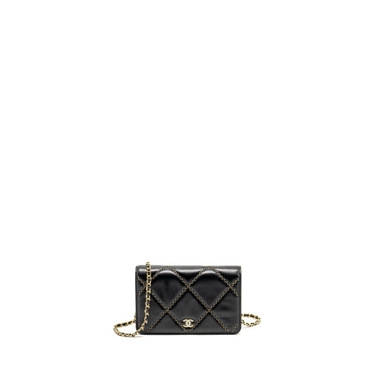 Chanel Quilted Wallet on Chain Shiny Calfskin Black GHW (microchip)