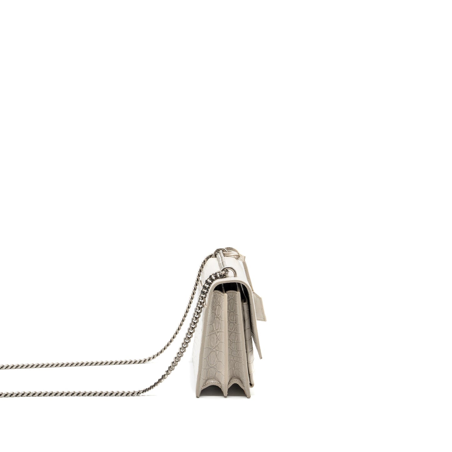 Saint Laurent/YSL Sunset Bag Crocodile embossed White SHW