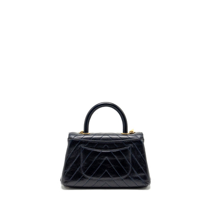 Chanel Small Coco Handle Chevron Calfskin Dark Blue GHW