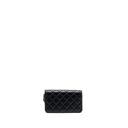 Chanel Pearl Crush mini flap wallet with chain lambskin black GHW (microchip)