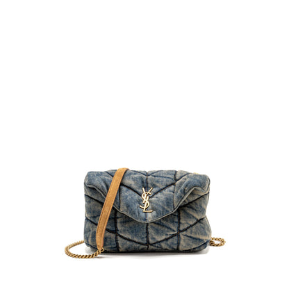Saint Laurent/YSL Toy Loulou Puffer Shoulder Bag Denim Indigo Blue/Cinnamon GHW