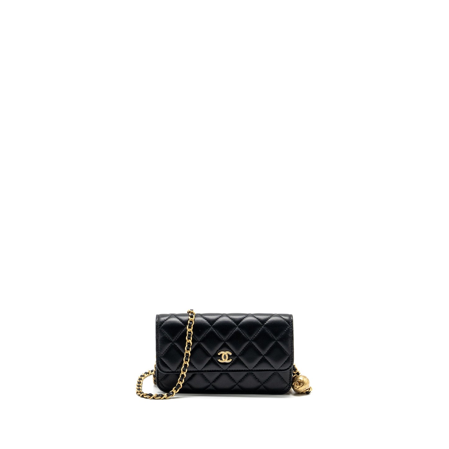 Chanel Pearl Crush mini flap wallet with chain lambskin black GHW (microchip)