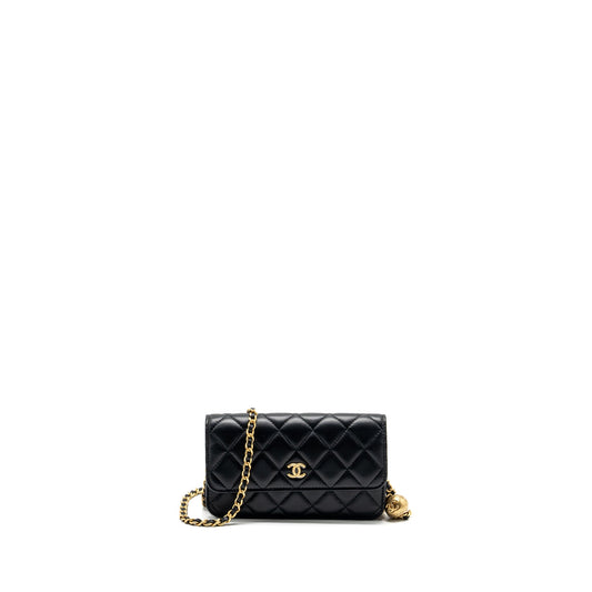 Chanel Pearl Crush mini flap wallet with chain lambskin black GHW (microchip)