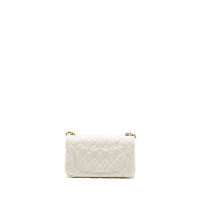 Chanel Pearl Crush Mini Rectangular Flap Bag Lambskin White GHW (Microchip)