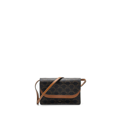 Celine wallet on strap triomphe canvas / leather tan GHW