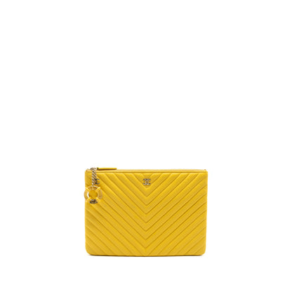 Chanel Chevron zip pouch / clutch lambskin yellow LGHW