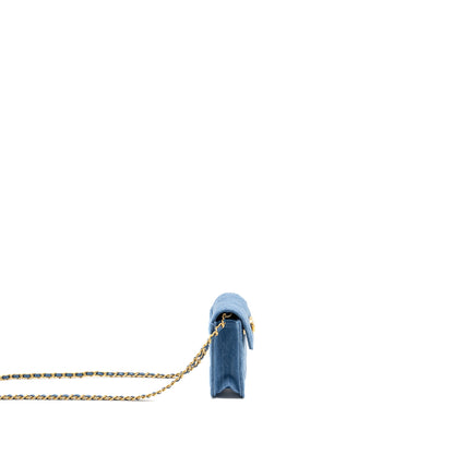 CHANEL Mini Vertical Flap Clutch With Chain Denim Blue GHW (microchip)