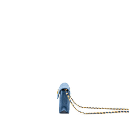 CHANEL Mini Vertical Flap Clutch With Chain Denim Blue GHW (microchip)