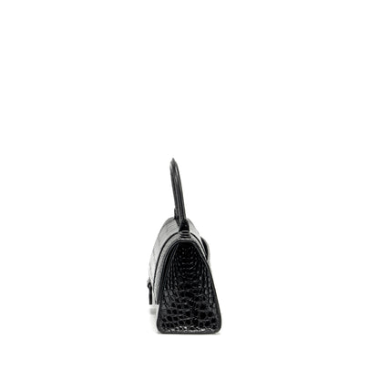 Balenciaga Hourglass S Croc-Embossed Calfskin So Black
