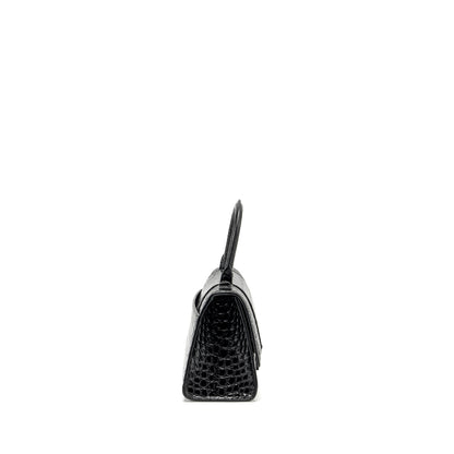Balenciaga Hourglass S Croc-Embossed Calfskin So Black