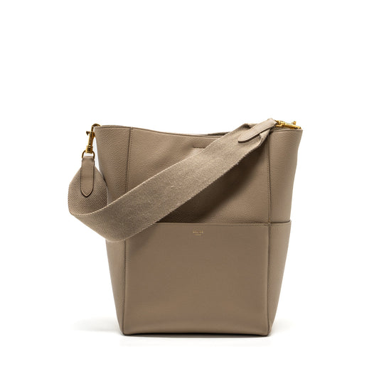 Celine Sangle Bucket Bag Calfskin Light Grey GHW