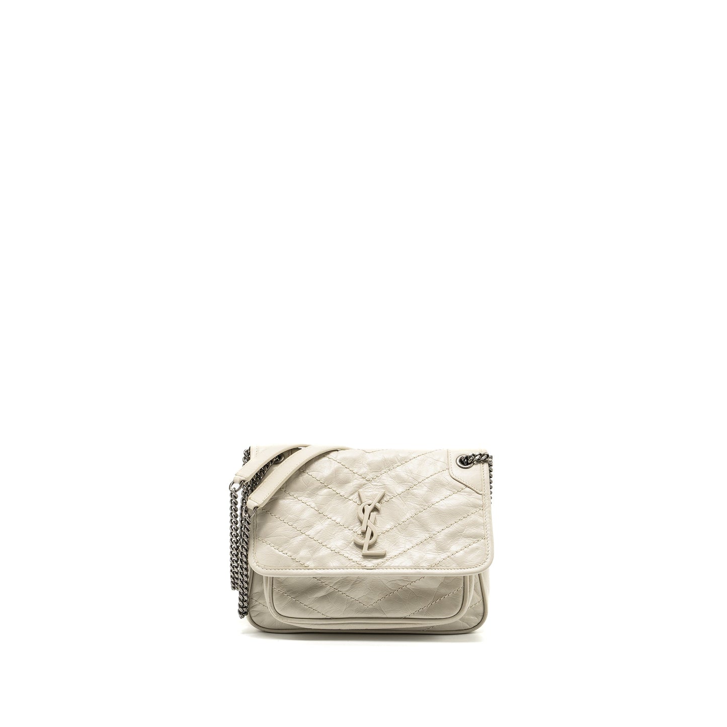 Saint Laurent/YSL Niki Baby Flap Bag Calfskin White SHW