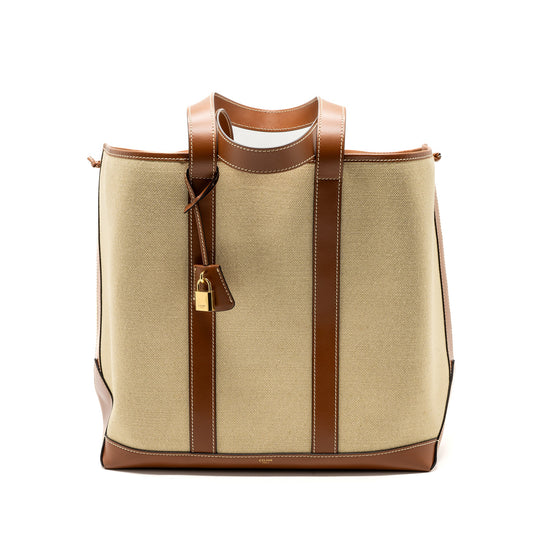 Celine cabas Marin canvas / calfskin natural / tan / multicolour GHW
