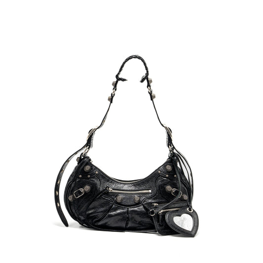 Balenciaga Le Cargole Small Shoulder Bag Lambskin Black SHW