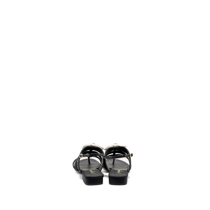 Chanel Size 39 21K Grosgrain Chain CC Logo With White Bow Sandals Black LGHW