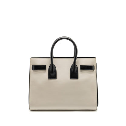 Saint Laurent /YSL Small Sac de Jour Tote Bag Calfskin White / Black GHW