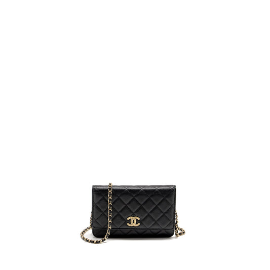 Chanel Detailed CC Logo Wallet on Chain Caviar Black GHW (Microchip)