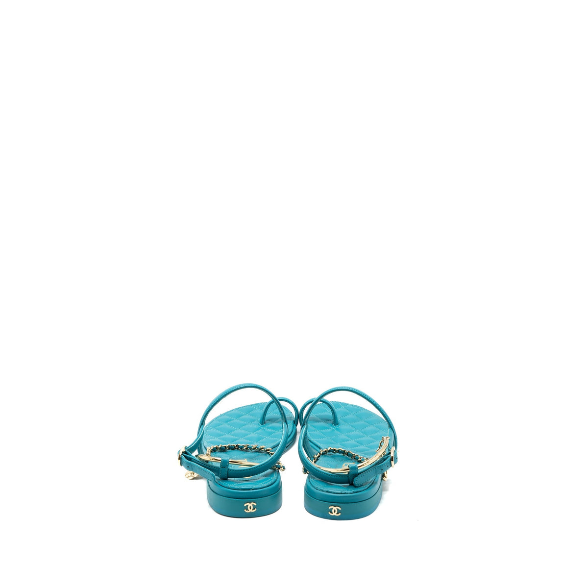 Chanel Size 38 Sandals Leather Green LGHW