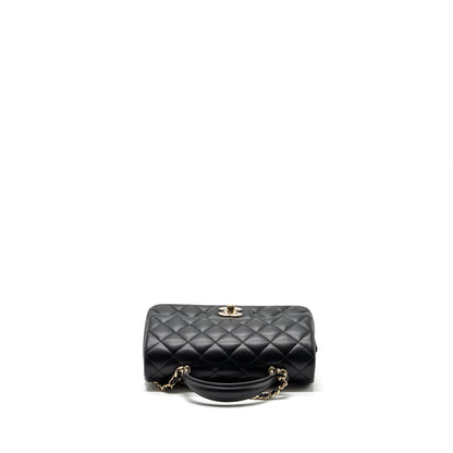 Chanel Top Handle Mini Rectangular Flap Bag lambskin Black LGHW(Microchip)