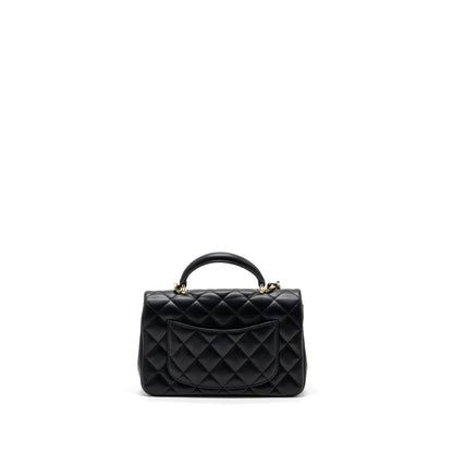 Chanel Top Handle Mini Rectangular Flap Bag lambskin Black LGHW(Microchip)